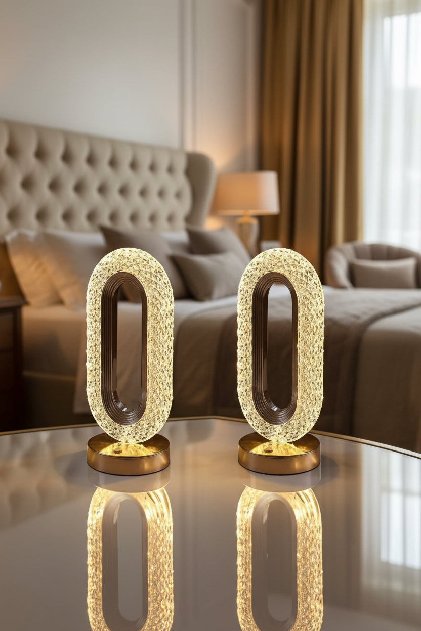 Paire de Lampes de Table LED en Cristal Acrylique – Design Ovale Luxe